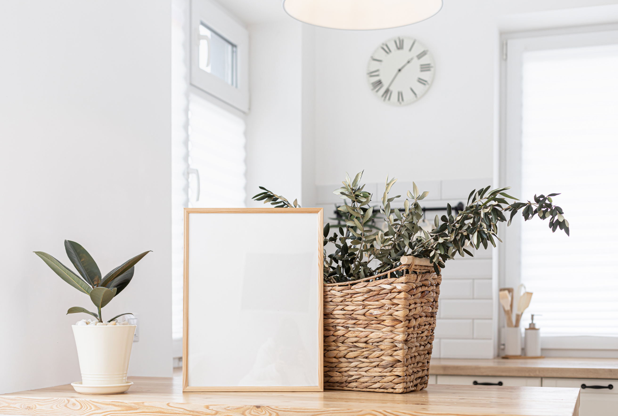 Mock up Frame in Kitchen Interior Background. Scandinavian Home Design.